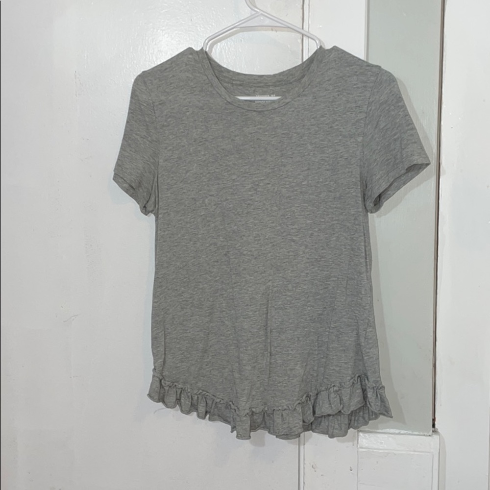 Grey ruffled crew neck tee